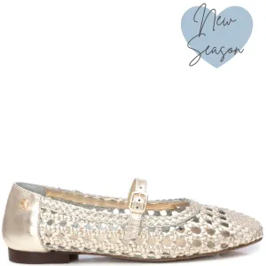 Carmela Gold Woven Leather Pumps