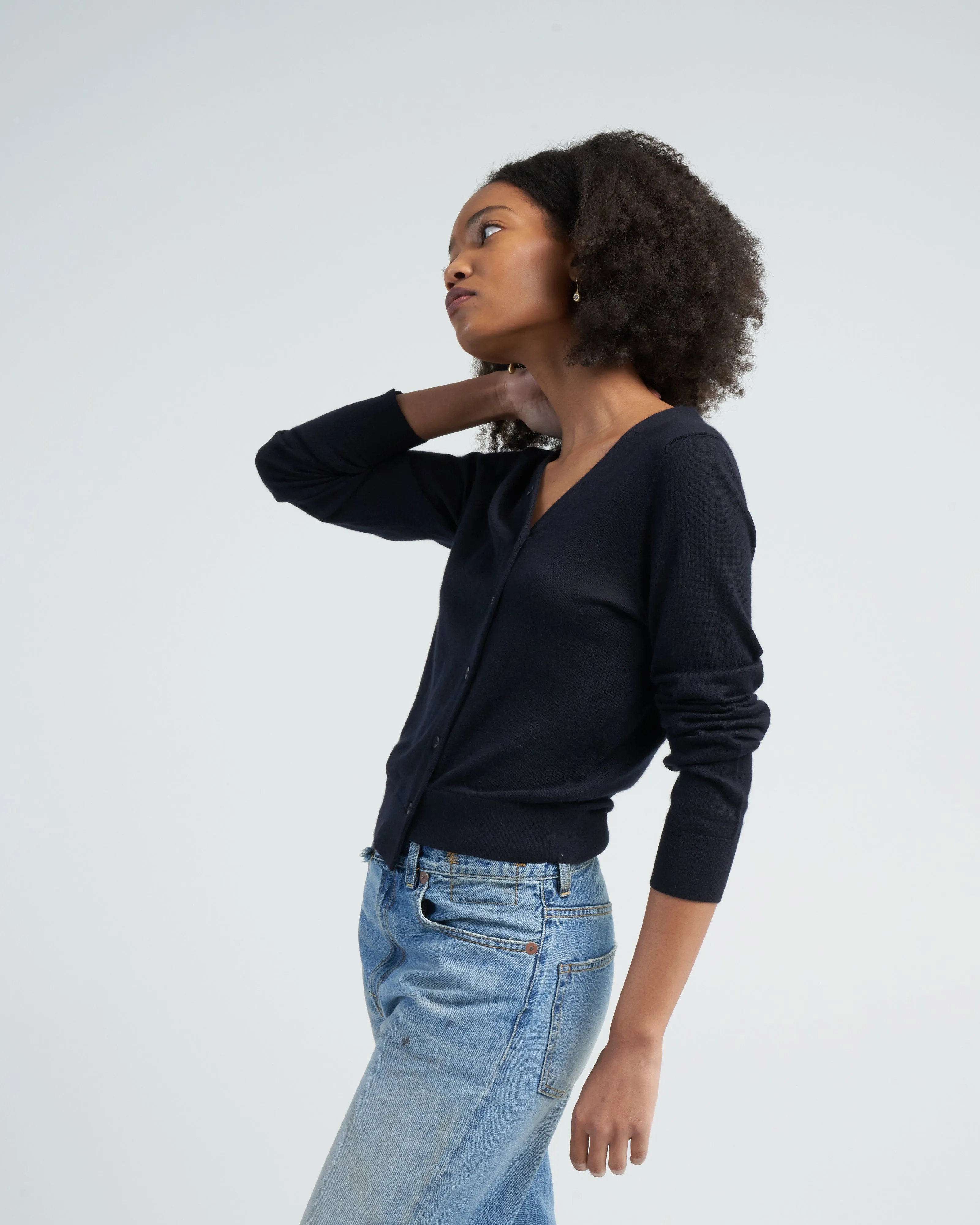 cashmere silk asymmetrical cardigan - navy