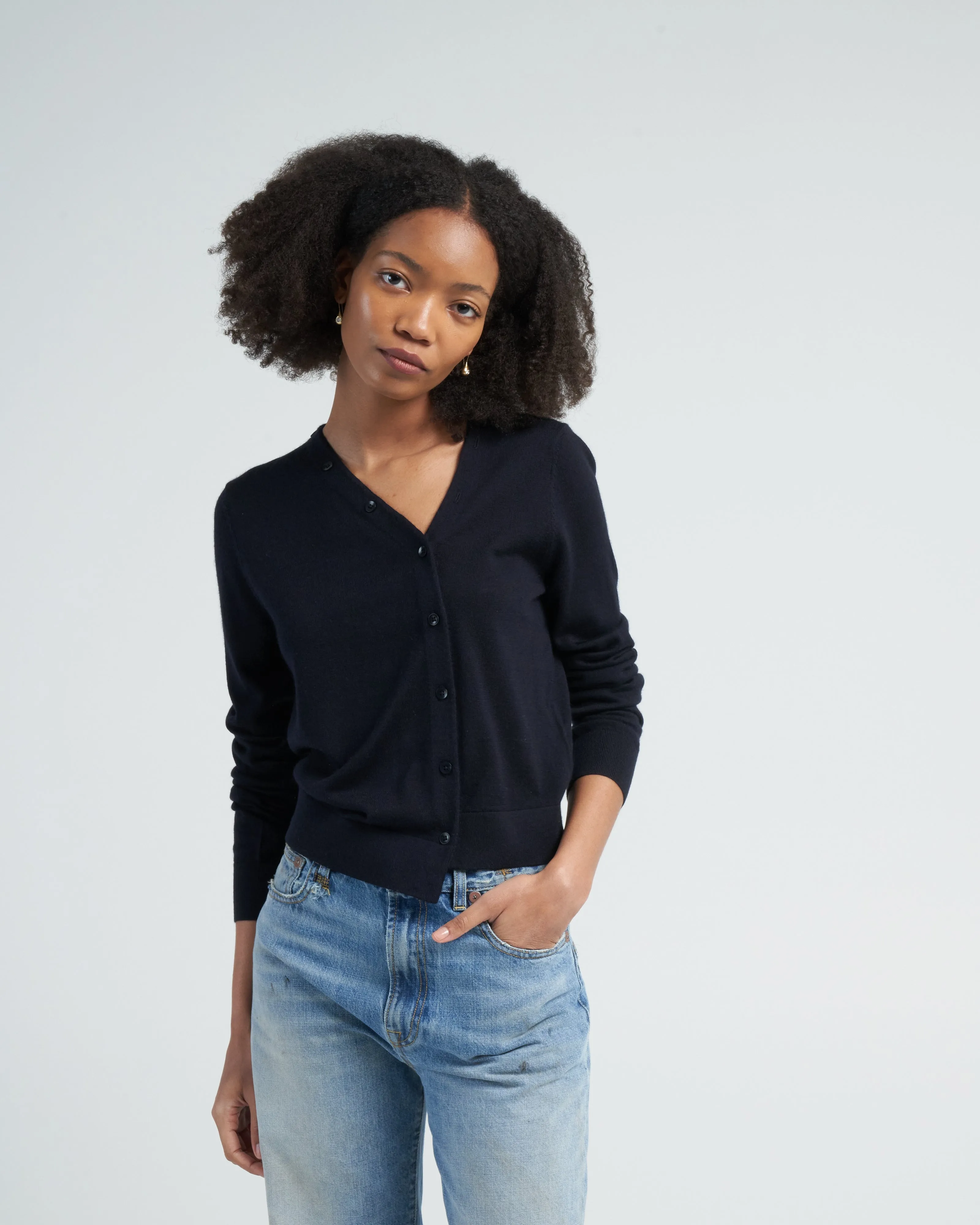 cashmere silk asymmetrical cardigan - navy