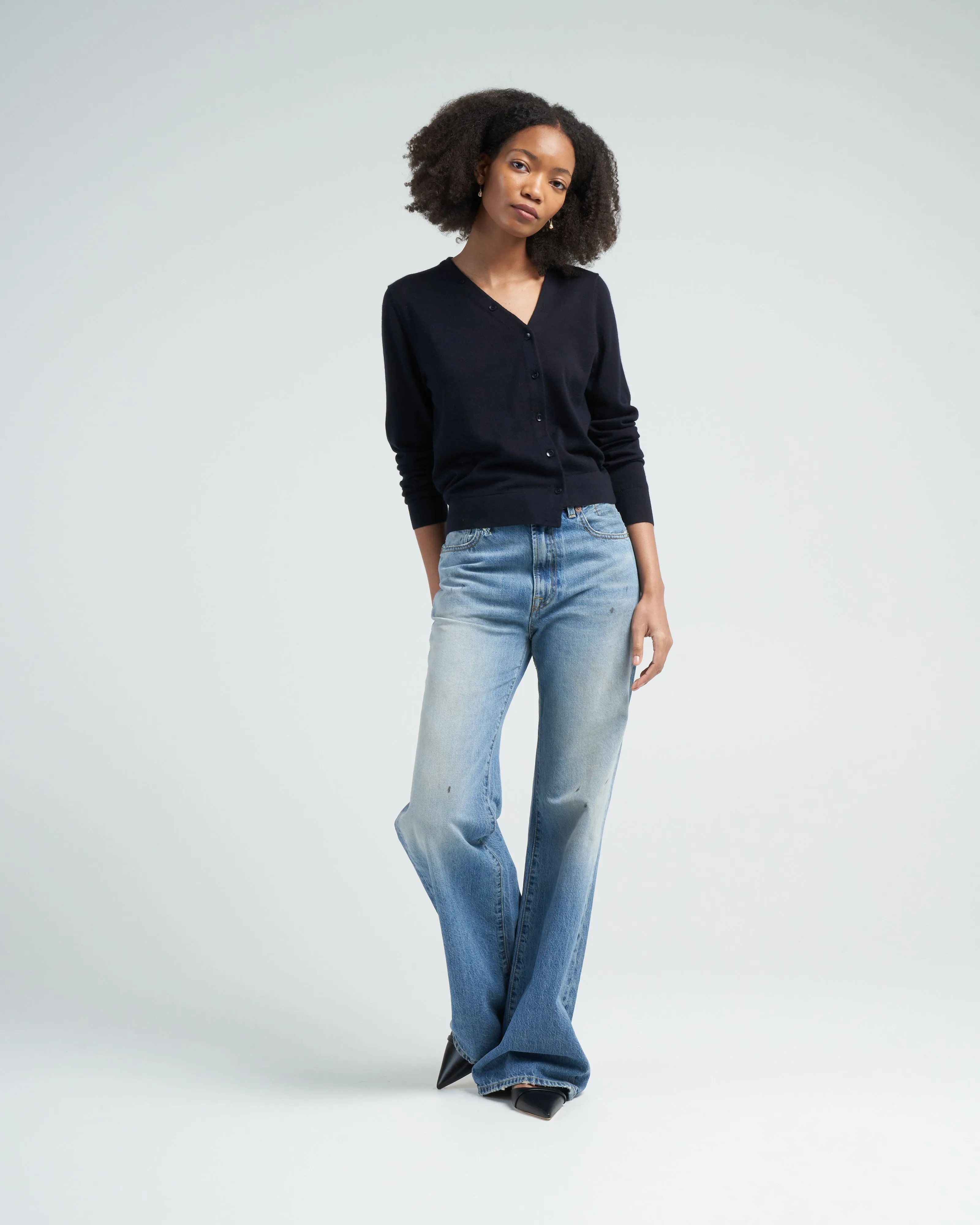 cashmere silk asymmetrical cardigan - navy
