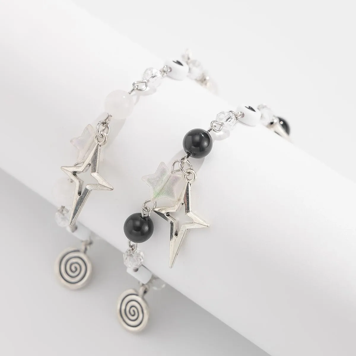 Chic 2pcs Star Lollipop Charm Agate Crystal Chain Matching Bracelet Set