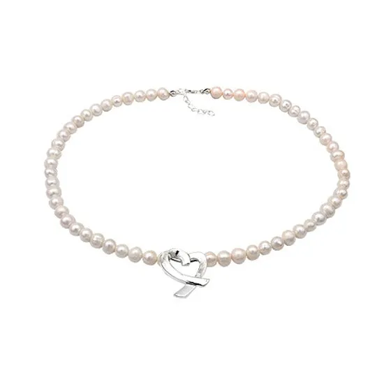 Children's  and Teen's Necklaces:  Freshwater Pearl Necklaces with Sterling Silver Crossed Heart Pendant