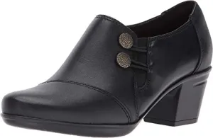 Clarks womens Emslie Warren Slip On Loafer, Black Leather, 8.5 Wide US