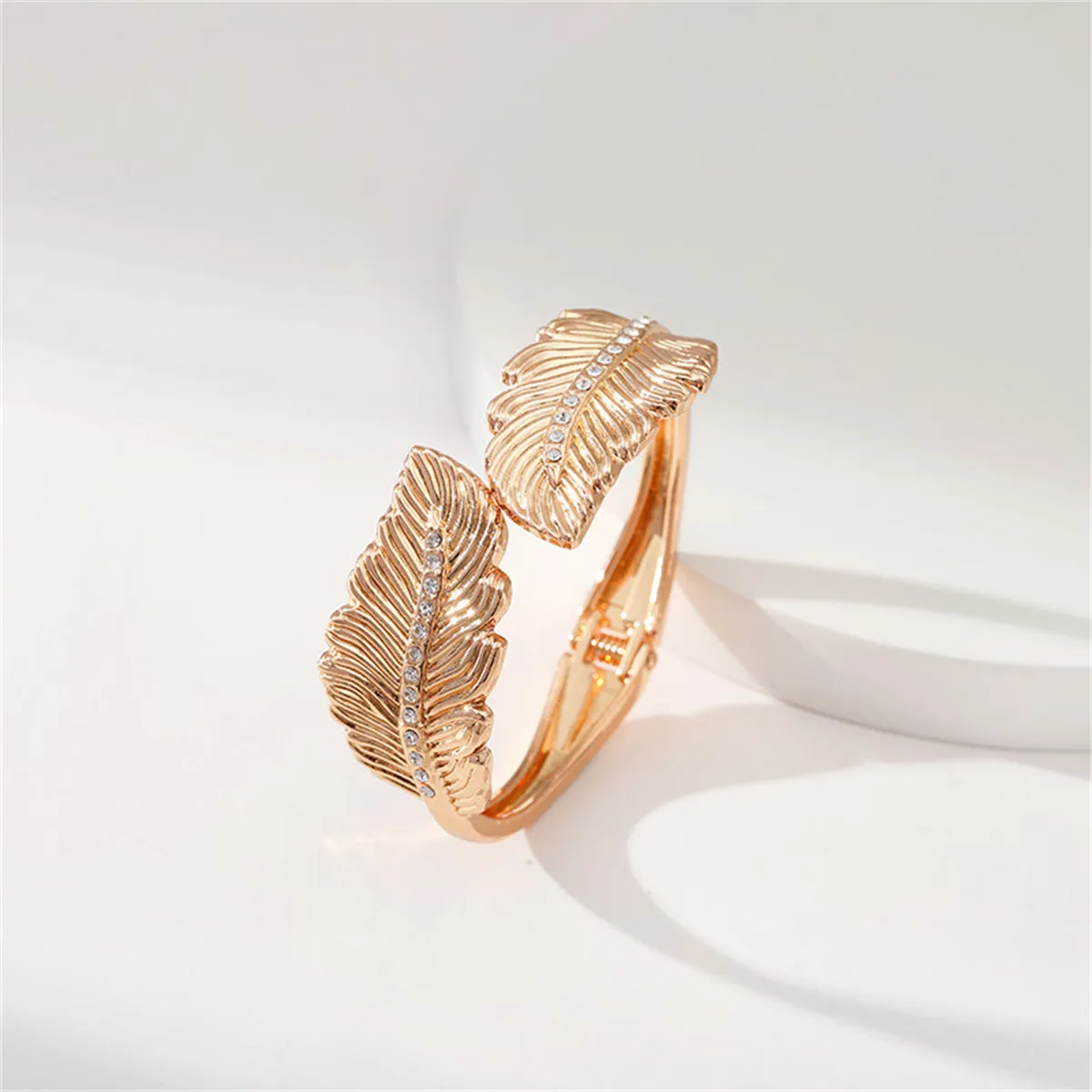 Clear Cubic Zirconia & 18K Gold-Plated Leaf Hinged Bypass Bangle