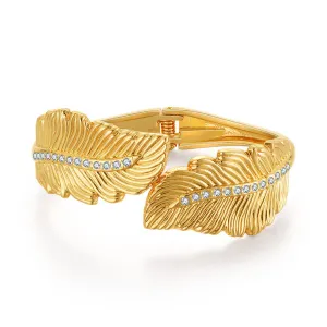 Clear Cubic Zirconia & 18K Gold-Plated Leaf Hinged Bypass Bangle