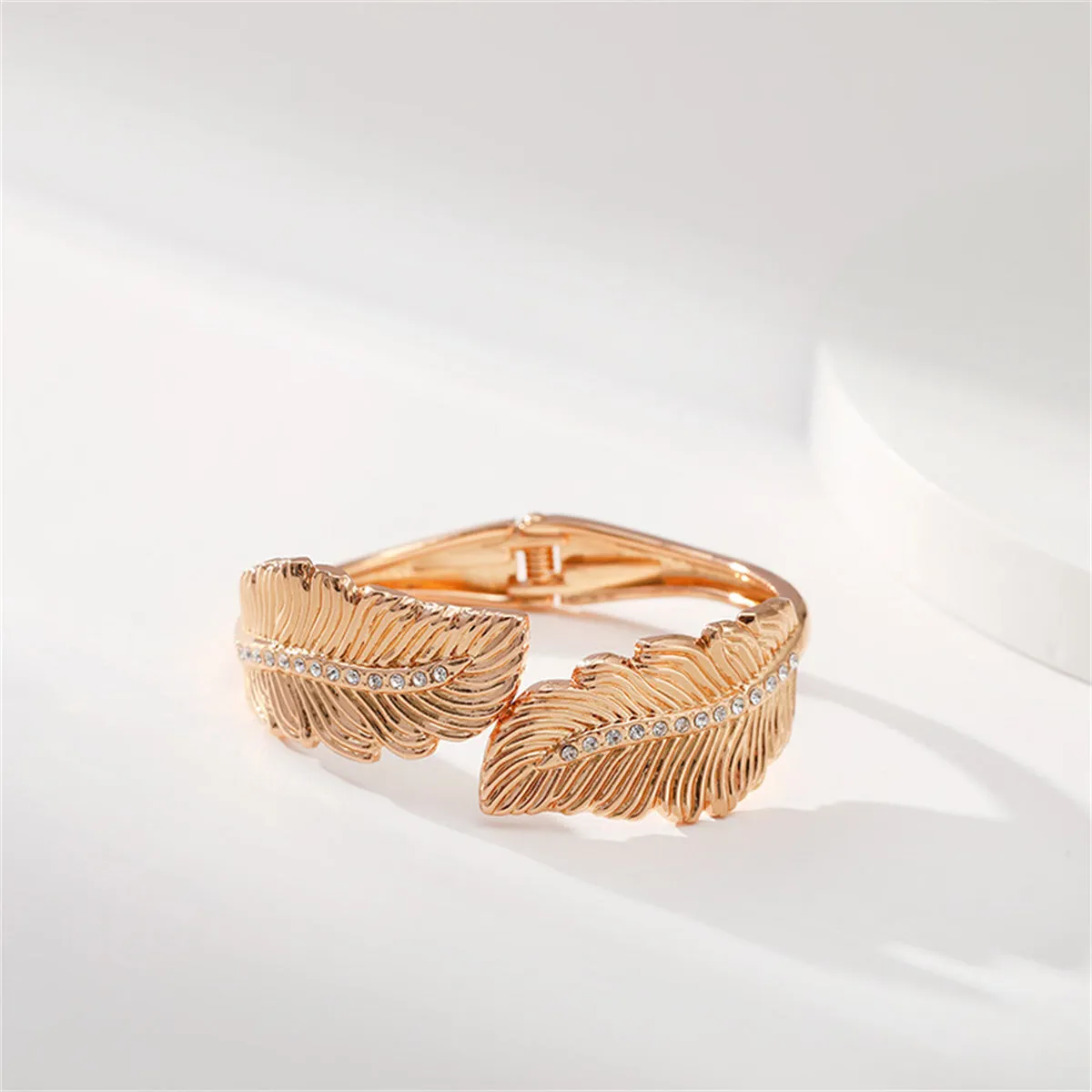 Clear Cubic Zirconia & 18K Gold-Plated Leaf Hinged Bypass Bangle