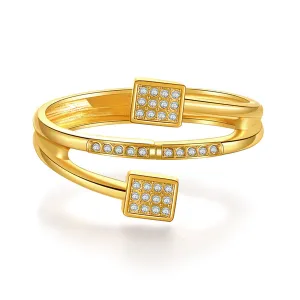 Clear Cubic Zirconia & 18K Gold-Plated Square Hinged Bypass Bangle