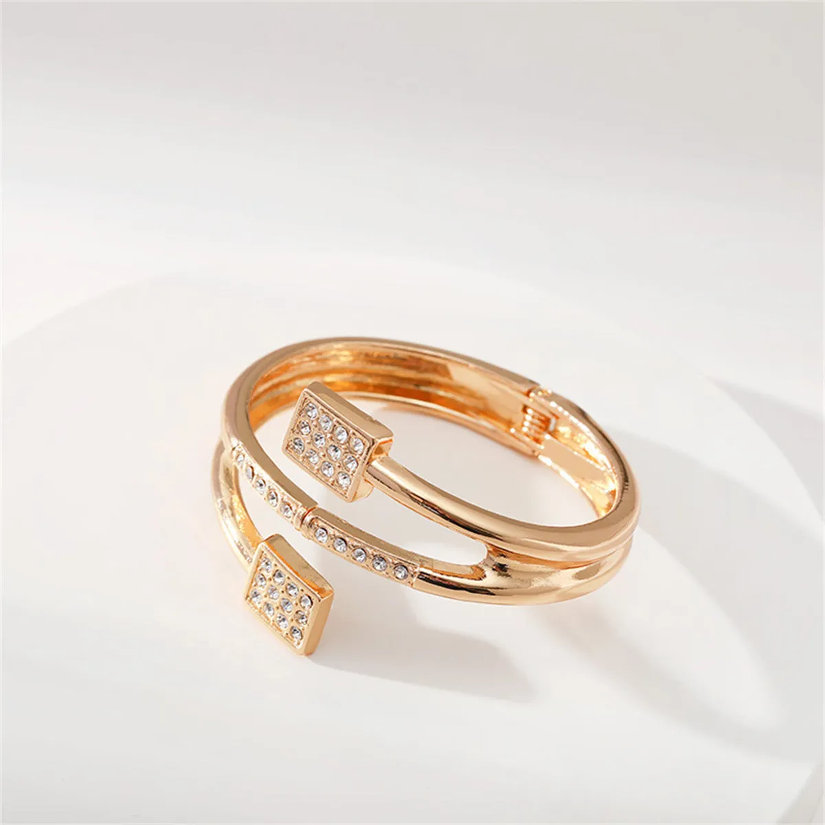 Clear Cubic Zirconia & 18K Gold-Plated Square Hinged Bypass Bangle