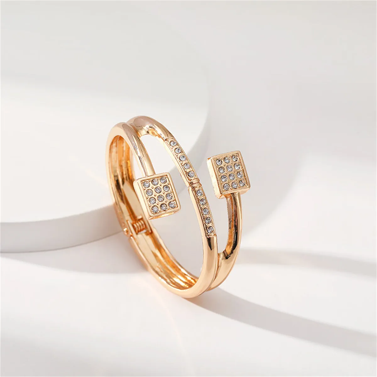 Clear Cubic Zirconia & 18K Gold-Plated Square Hinged Bypass Bangle