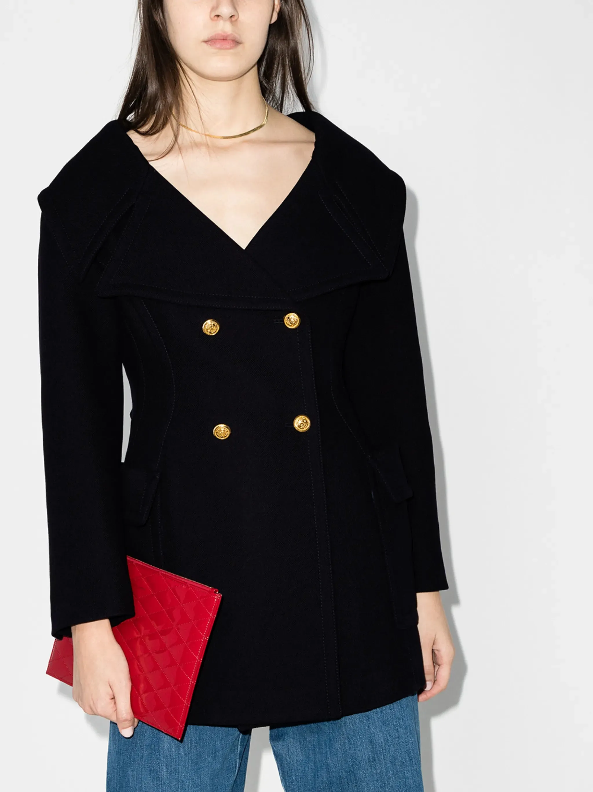 coat double-breasted Luxurious Multifunctional short V-neck