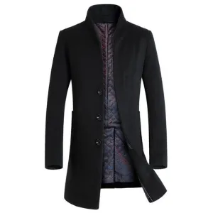 Coat Men Winter Long Thick Woolen Coats Mens Stand Collar Casual Jackets Erkek Mont Palto Peacoat Overcoat Wool Parka Coats