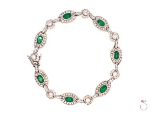 Colombia Emerald & Diamond Halo Tennis Bracelet, in 18K White Gold