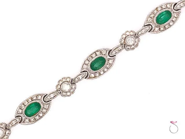 Colombia Emerald & Diamond Halo Tennis Bracelet, in 18K White Gold