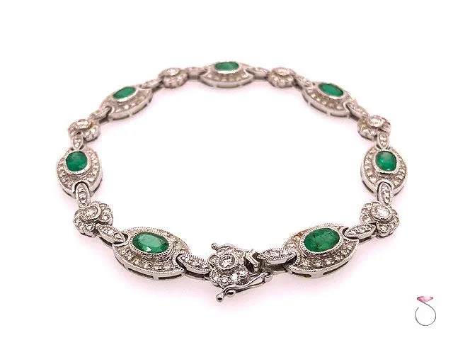 Colombia Emerald & Diamond Halo Tennis Bracelet, in 18K White Gold