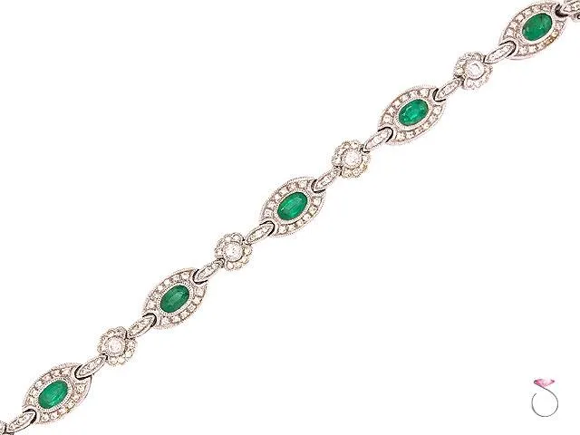 Colombia Emerald & Diamond Halo Tennis Bracelet, in 18K White Gold
