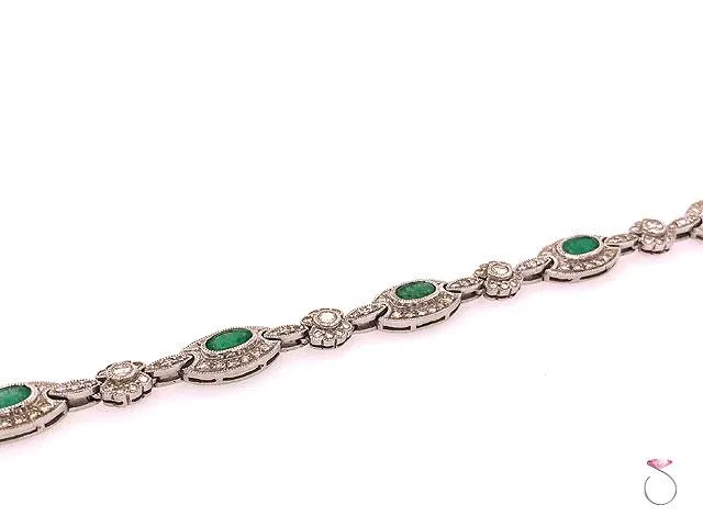 Colombia Emerald & Diamond Halo Tennis Bracelet, in 18K White Gold