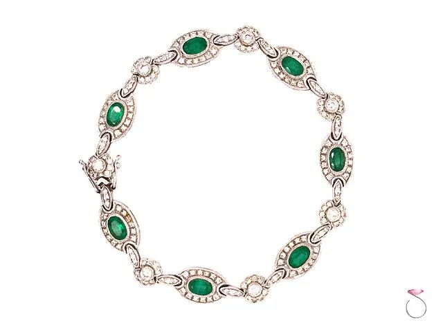 Colombia Emerald & Diamond Halo Tennis Bracelet, in 18K White Gold