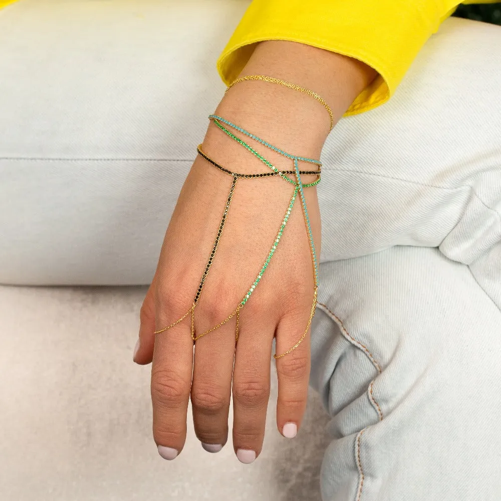 Colored Tennis Hand Chain Bracelet