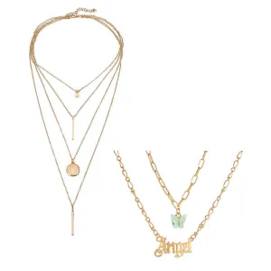 Combo of 2 Coin Butterfly Angel Layered Necklace