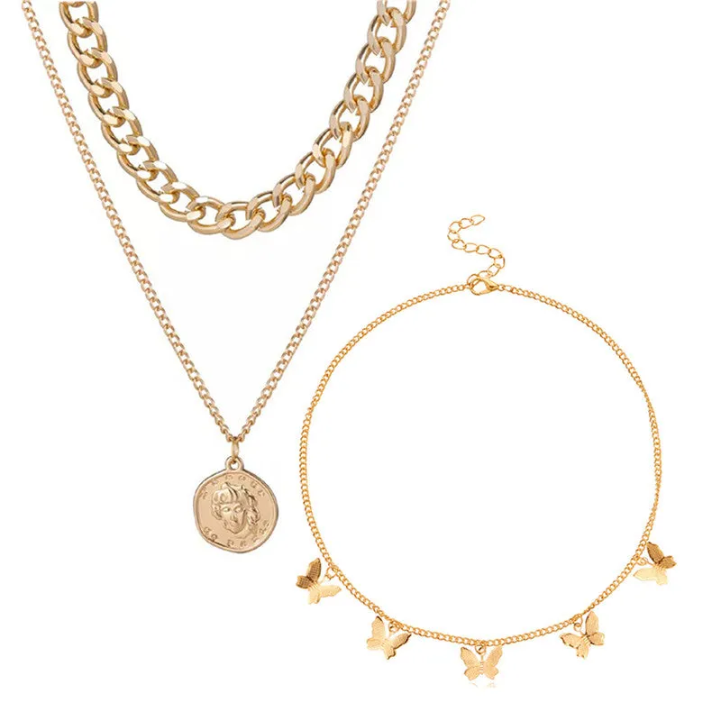 Combo of 2 Gold Plated Coin and Butterfly Necklace