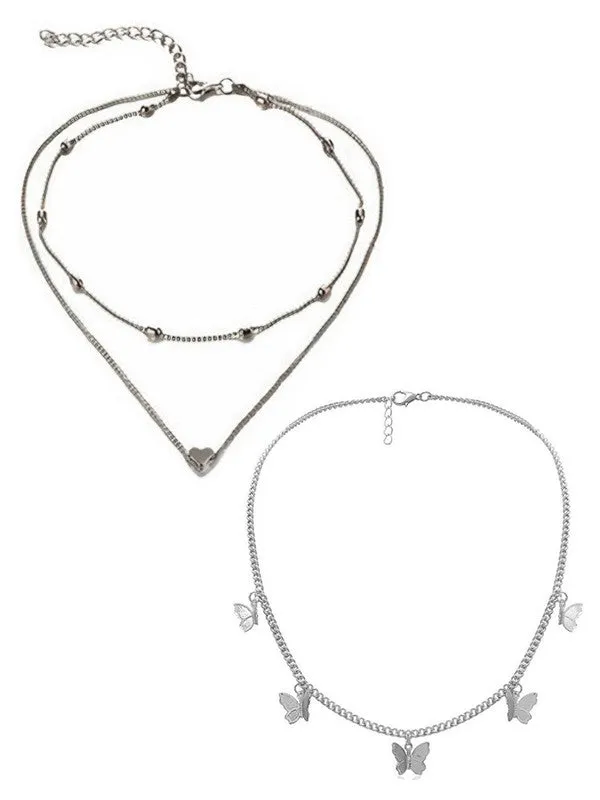 Combo of 2 Gold Plated Heart Butterfly Necklace