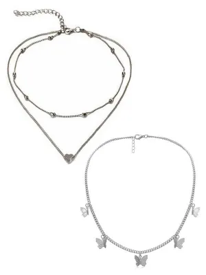 Combo of 2 Gold Plated Heart Butterfly Necklace