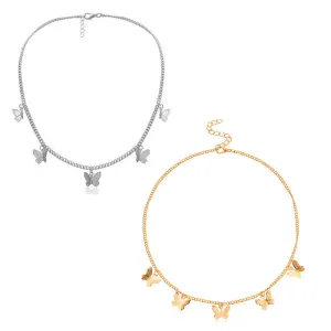 Combo of 2 Gold Silver Butterfly Choker