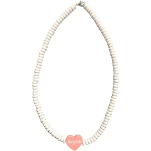 Conversation Heart White Beaded Necklace - Pink Hug Me