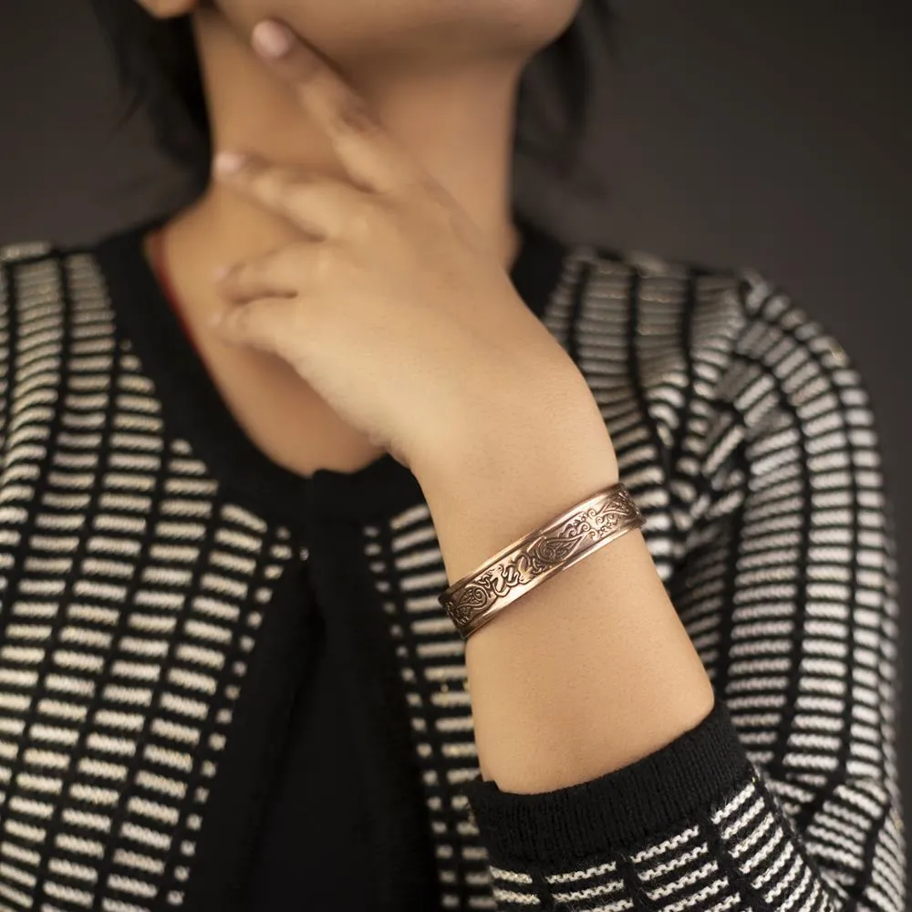 Copper Magnetic Therapy Bracelet Cuff with design Pattern for Men & Women