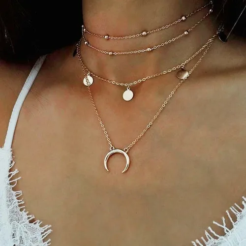 Crescent Horn Moon Layered Necklace Crescent Horn Moon Necklace