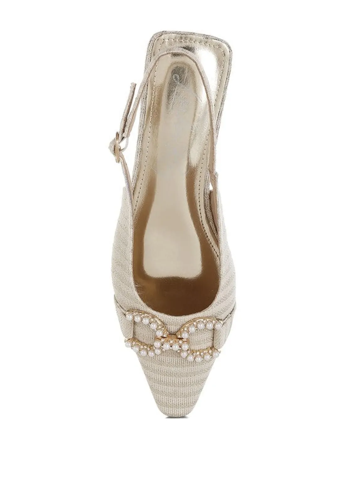 Crina Pearl-Detailed Horsebit Woven Flats