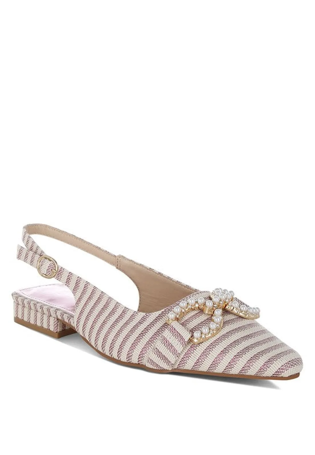 Crina Pearl-Detailed Horsebit Woven Flats