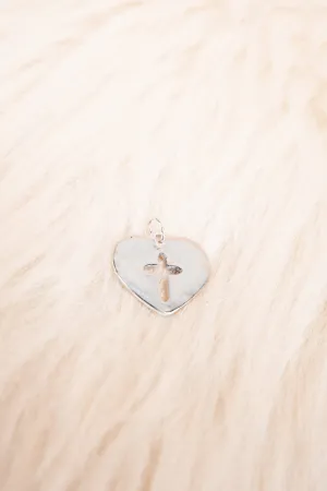 Cross Heart Silvertone Pendant