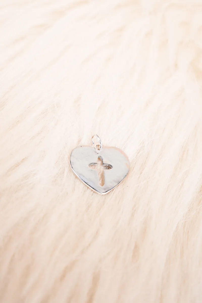 Cross Heart Silvertone Pendant