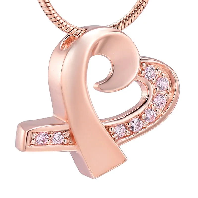 Crystal Bow Heart Cremation Necklace