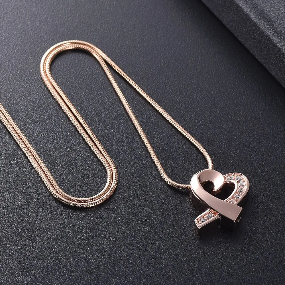 Crystal Bow Heart Cremation Necklace