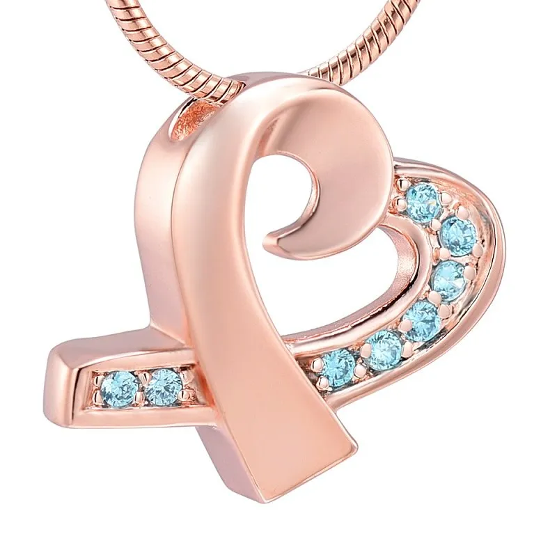 Crystal Bow Heart Cremation Necklace