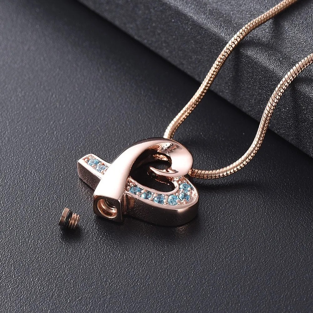 Crystal Bow Heart Cremation Necklace