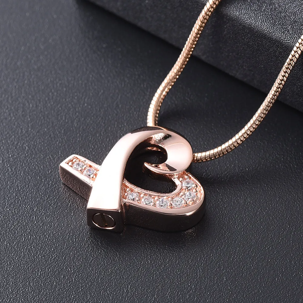 Crystal Bow Heart Cremation Necklace