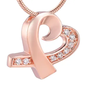 Crystal Bow Heart Cremation Necklace