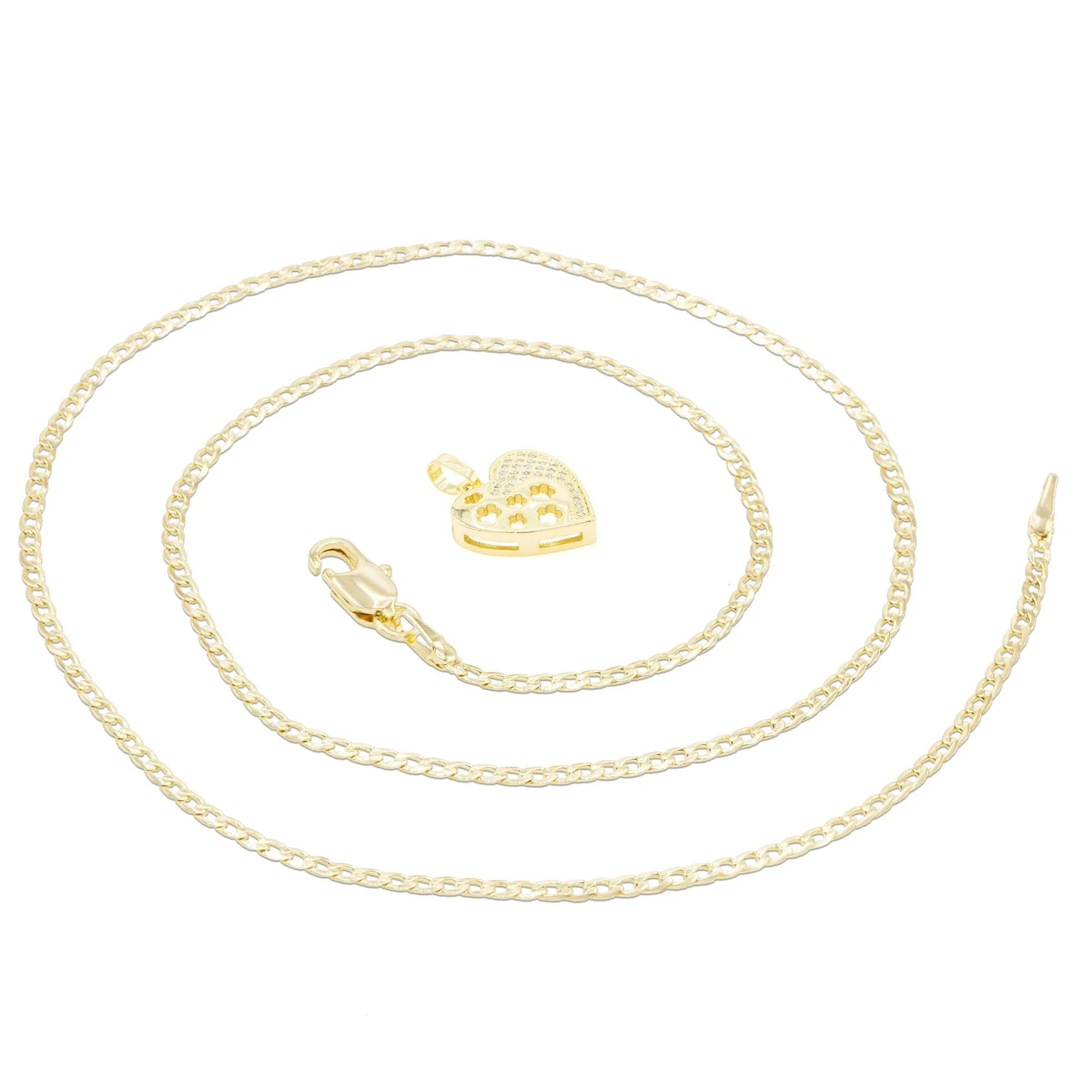 Cubic Zirconia 14K Gold Filled Heart With Flowers Pendant Necklace Set