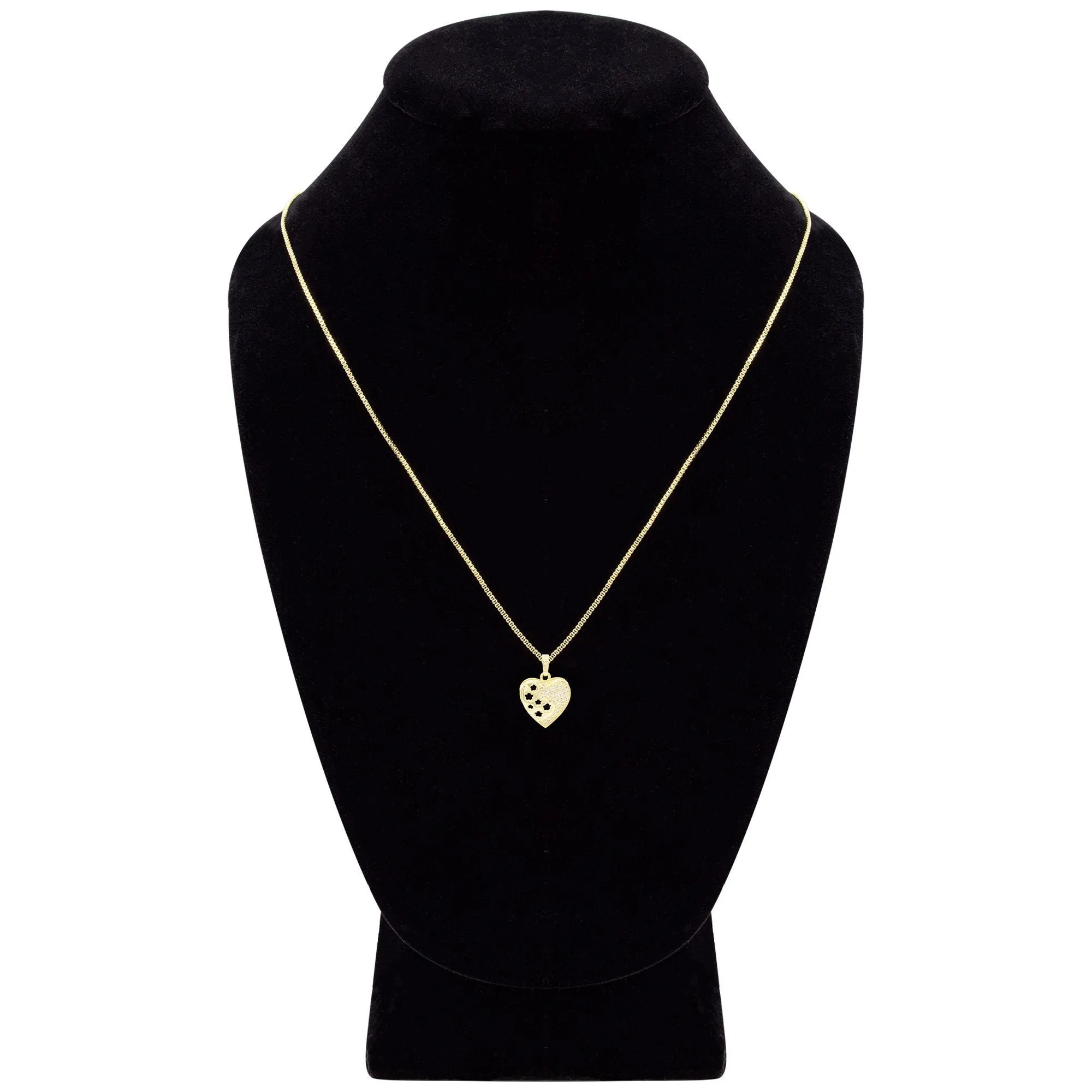Cubic Zirconia 14K Gold Filled Heart With Flowers Pendant Necklace Set