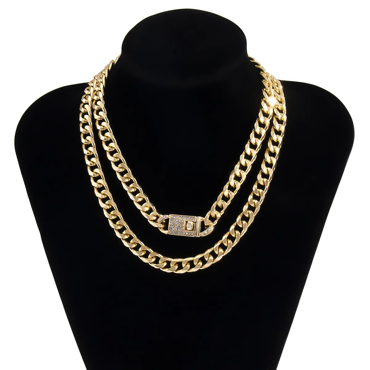 Cubic Zirconia & 18K Gold-Plated Lock Necklace Set