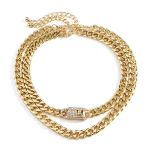 Cubic Zirconia & 18K Gold-Plated Lock Necklace Set
