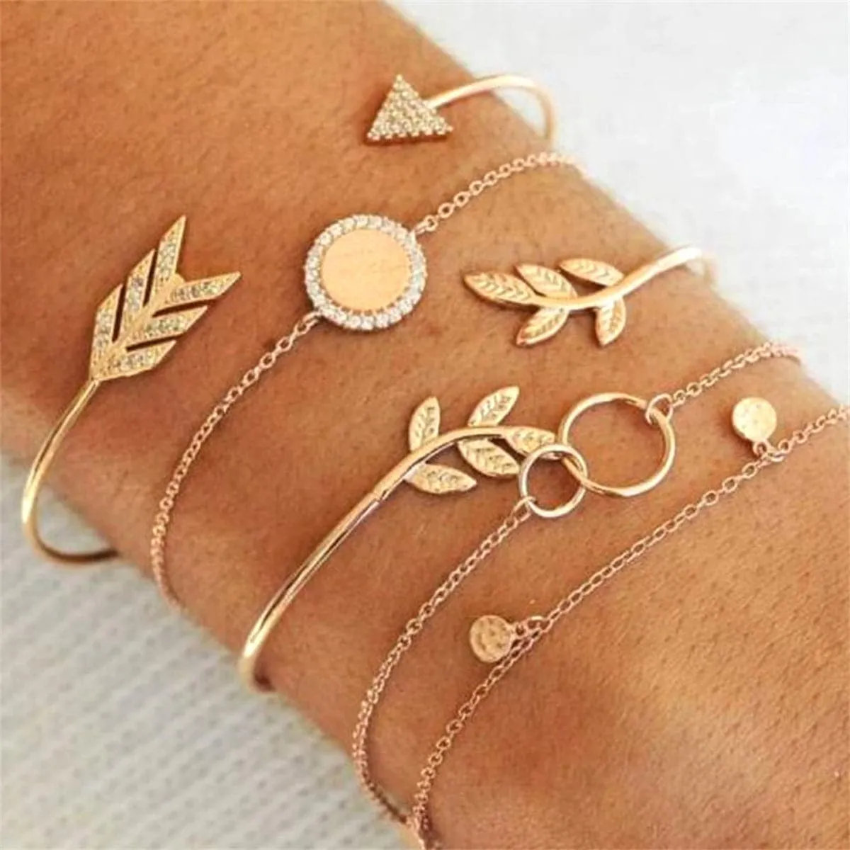 Cubic Zirconia & 18K Gold-Plated Pavé Arrow Cuff Bracelet Set