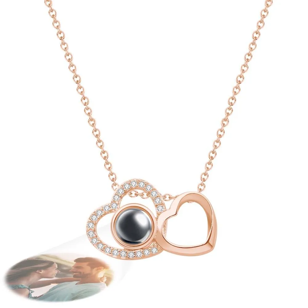 Custom Double Heart Photo Projection Necklace