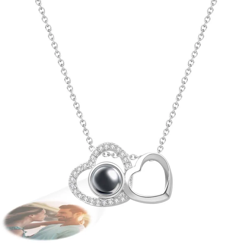 Custom Double Heart Photo Projection Necklace