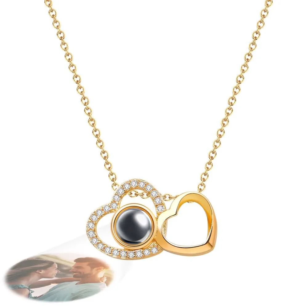 Custom Double Heart Photo Projection Necklace