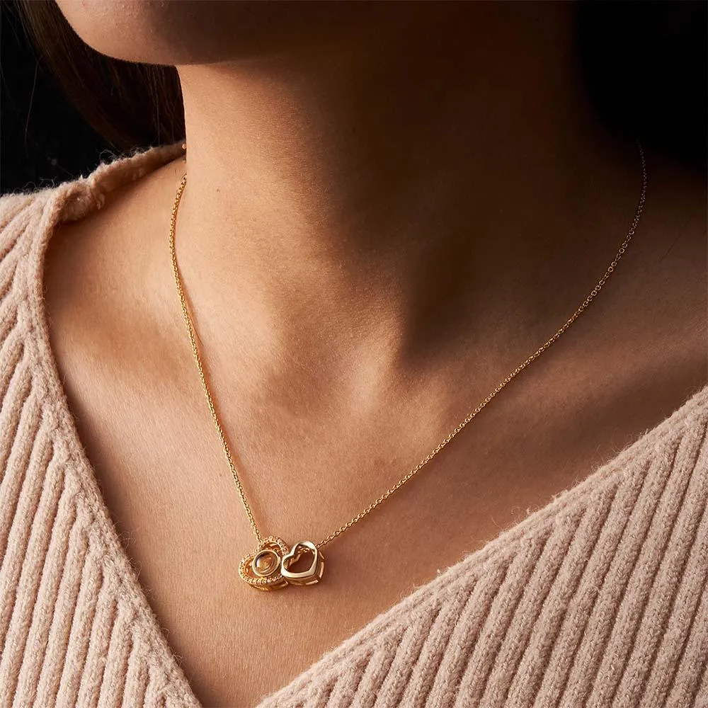 Custom Double Heart Photo Projection Necklace