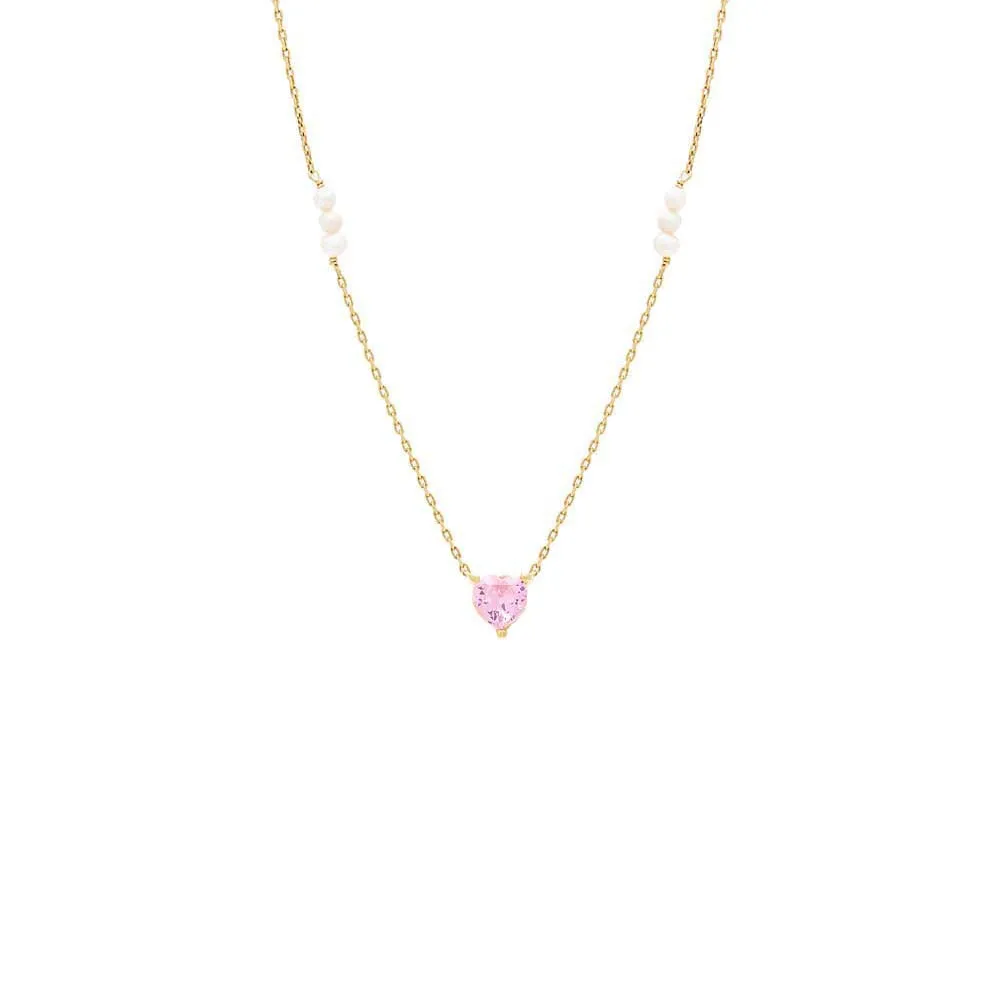 CZ Colored Heart X Pearl Cluster Necklace